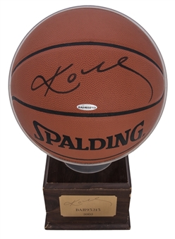 Kobe Bryant Signed Spalding Official Game Basketball with Upper Deck Custom Wood Base and Ball Holder (UDA)